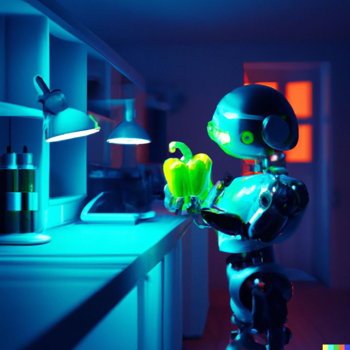 Ein Roboter hält eine grüne Paprika