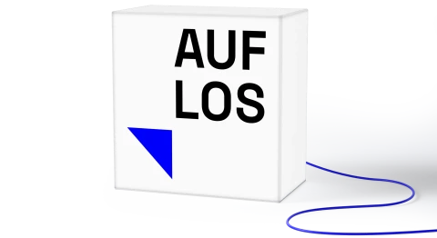 Das Logo für die Marke »AUF LOS« als Leuchtreklame