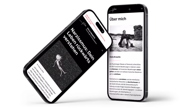 WordPress-Website Zwei Ansichten der Wbesite von Julia Krawitz auf einem Smartphone