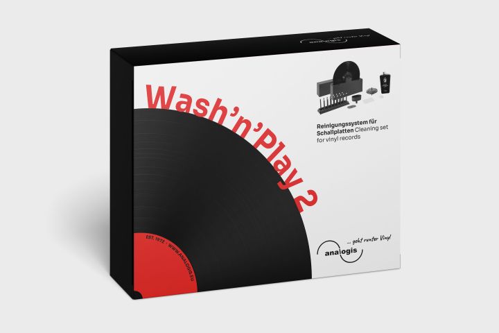 Ein zweiter Gestaltungsvorschlag für das analogis Produkt »Wash’n’Play 2«: Minimalistisch und schlicht mit Schallplatte